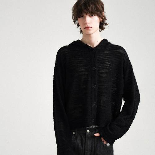 Retro21 R21 秋冬新款 肌理感羊毛 镂空针织帽衫毛衣开衫