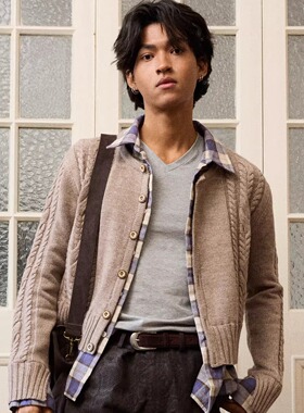 Retro 21 R21 羊毛扭花拼接法兰绒全棉衬衣假两件微宽松开衫