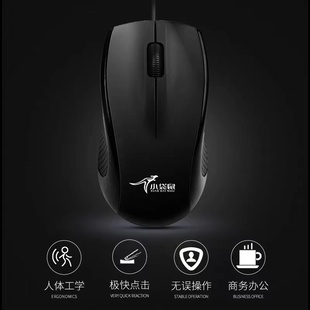 小袋鼠DS 911USB带磁环抗干扰外接标办公通用鼠标3米长线圆口