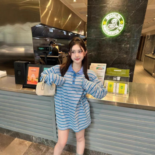 宽松打底男女上衣 女长袖 正确版 ITᵏᴾ高定十字条纹设计提花Polo衫