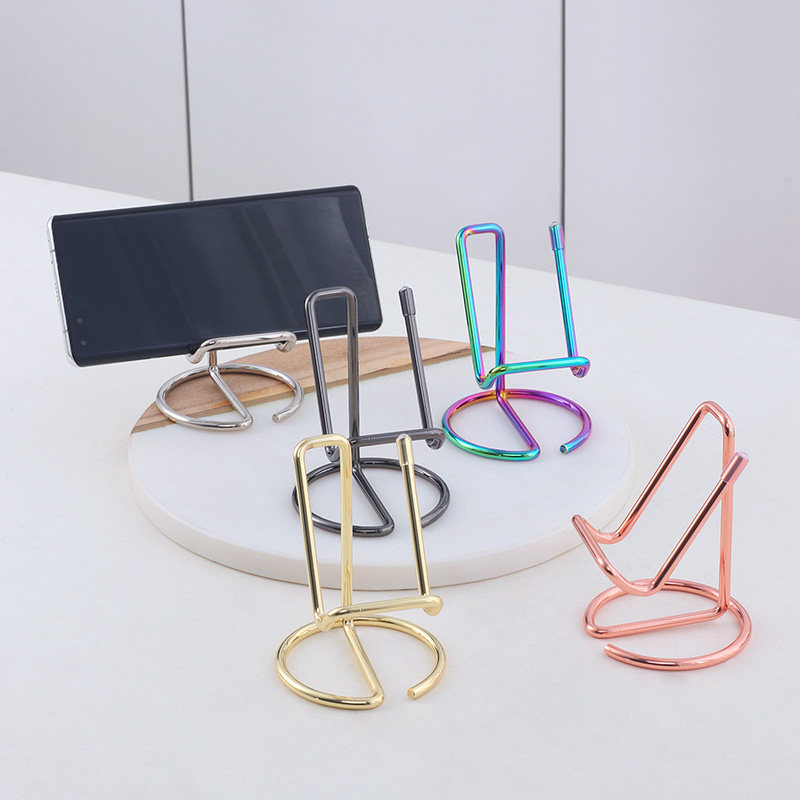 金银色桌面懒人手机铁艺支架简约金属相框支撑架多功能平板座底托