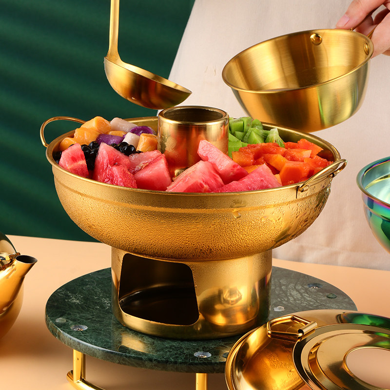 创意干冰火锅甜品店冰淇淋水果捞火锅奶茶芋圆糖水锅木炭酒精两用