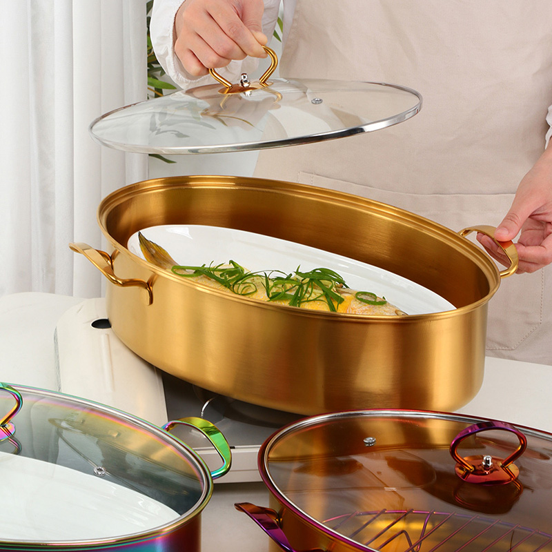 蒸锅家用304不锈钢蒸鱼锅加厚商用单层蒸鱼锅特大号蒸煮两用神器