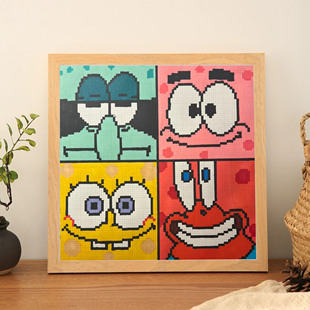 木艺 原创海绵宝宝4宫格马赛克图画可爱相框摆件摆台装饰画挂墙潮