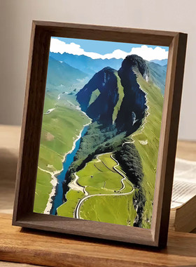 坤坤青山风景图实木相框摆件潮