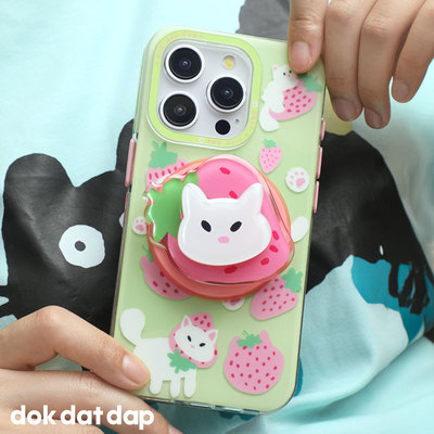 dokdatdap草莓猫咪原创iPhone15promax手机壳磁吸个性趣味适用苹果14pro磁吸壳新款可爱卡通苹果13潮流小众女