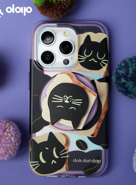 吐司猫咪苹果16壳原创iPhone15promax手机壳磁吸个性趣味适用苹果14pro磁吸壳磨砂新款插画卡通苹果13小众女