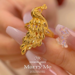 新款凤凰镀金仿真黄金戒指女大气指环结婚新娘三金沙金指环可调节