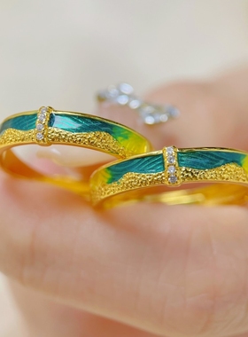 情侣/结婚沙金镀金海誓山盟戒指