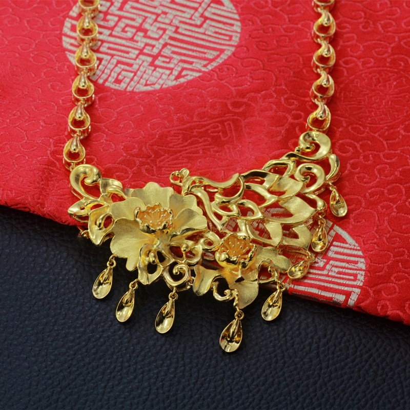 新款镀黄金项链女款结婚订婚珠宝凤凰贵气天成套链婚嫁项链