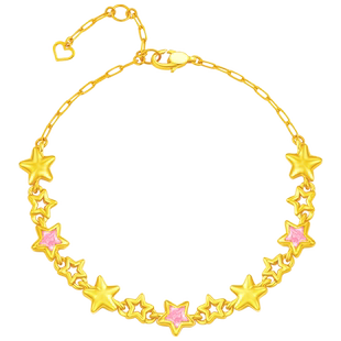 周大福SOINLOVE宝藏女孩粉色星梦星星黄金足金手链女生日礼物