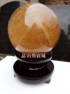 晶山角商城天然黄水晶球 黄冰洲石球 水晶球 摆件20CM