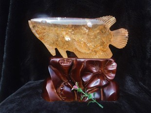 晶山角商城天然白水晶黄焦花雕刻金龙鱼年年有鱼摆件