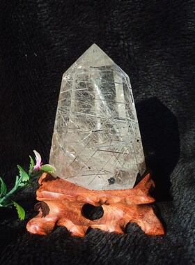 晶山角商城天然钛晶柱 发晶柱 水晶柱 水晶摆件105*60mm 净高80mm