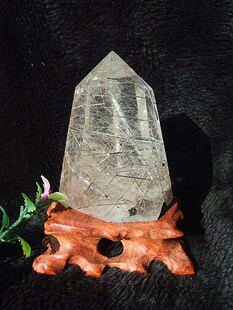 60mm 晶山角商城天然钛晶柱 水晶摆件105 水晶柱 净高80mm 发晶柱