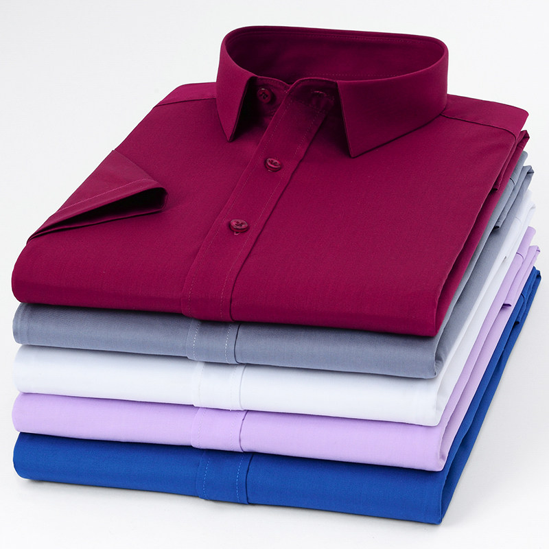 透气丝滑免烫竹纤维短袖衬衫男士无口袋白色寸衣无兜有加肥特大码