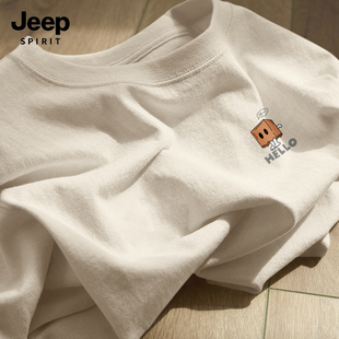 JEEP吉普短袖男夏季新款青少年纯棉上衣男款休闲宽松大码男士t恤X