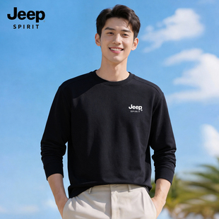 JEEP吉普长袖男t恤春季新款重磅内搭上衣男款休闲宽松男士打底衫X