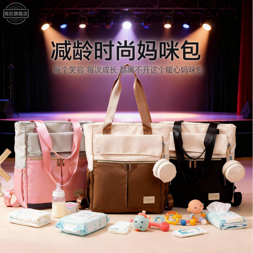 时尚多功能妈咪单肩包大容量母婴手提包外出旅游双肩背包套拉杆