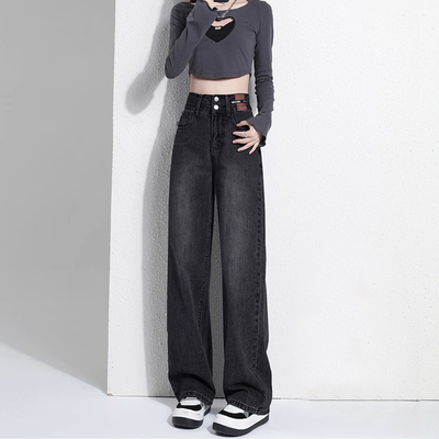 高腰阔腿牛仔裤女2025年春秋新款小个子直筒宽松显瘦垂感拖地裤子