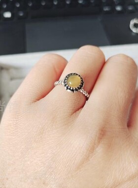 纯银民族风复古黄玉髓戒指时尚潮流生日礼物指环