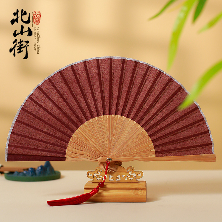 北山街印刷半手工棉麻竹漆边扇子