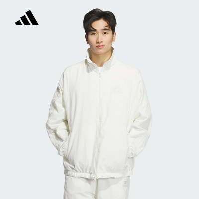 adidas 柔软舒适休闲复古运动条纹立领夹克 男女同款 JI6647