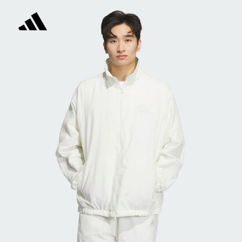 adidas 柔软舒适休闲复古运动条纹立领夹克 男女同款 JI6647