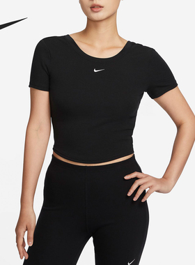 Nike  纯色圆领休闲百搭短款短袖T恤女款 FN3665-010