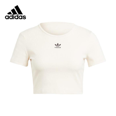Adidas经典三条纹系列短款时尚修身短袖T恤IJ7804