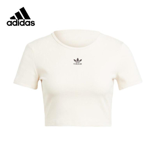 Adidas经典三条纹系列短款时尚修身短袖T恤IJ7804