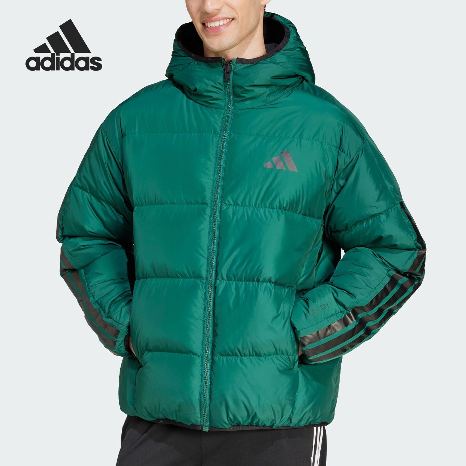 adidas 抗风温暖双面穿休闲连帽鸭绒面包羽绒服 JM4624