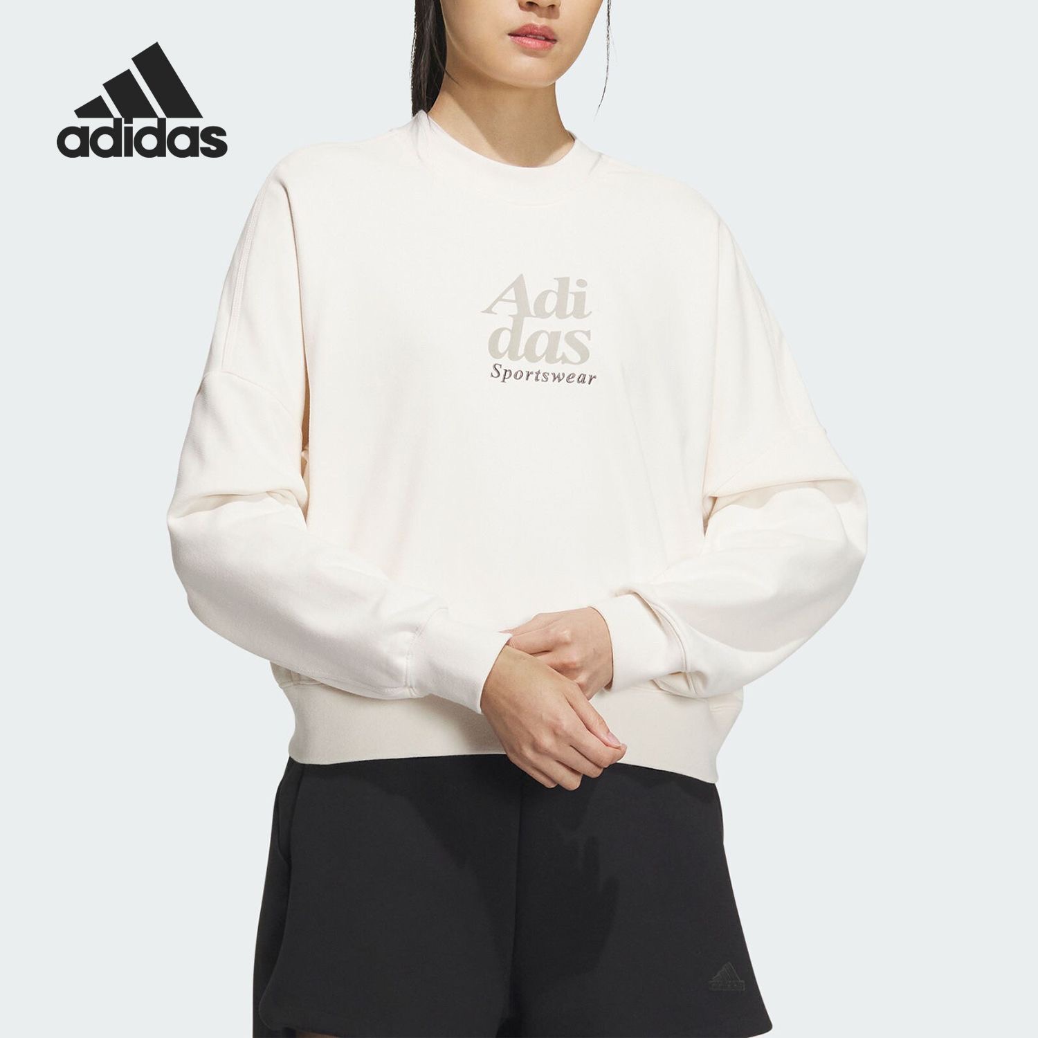adidas 字母印花休闲宽松保暖针织防风卫衣女款 IM8852