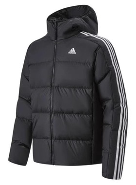 adidas 时尚舒适柔软连帽条纹羽绒服男款 JN7478