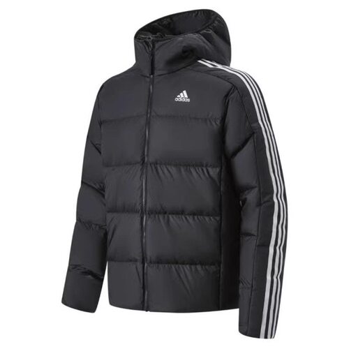 adidas 时尚舒适柔软连帽条纹羽绒服男款 JN7478