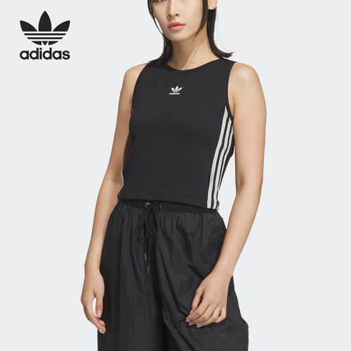 Adidas 3S PAD TANK 三条纹拼色女子运动休闲圆领背心 JI6860