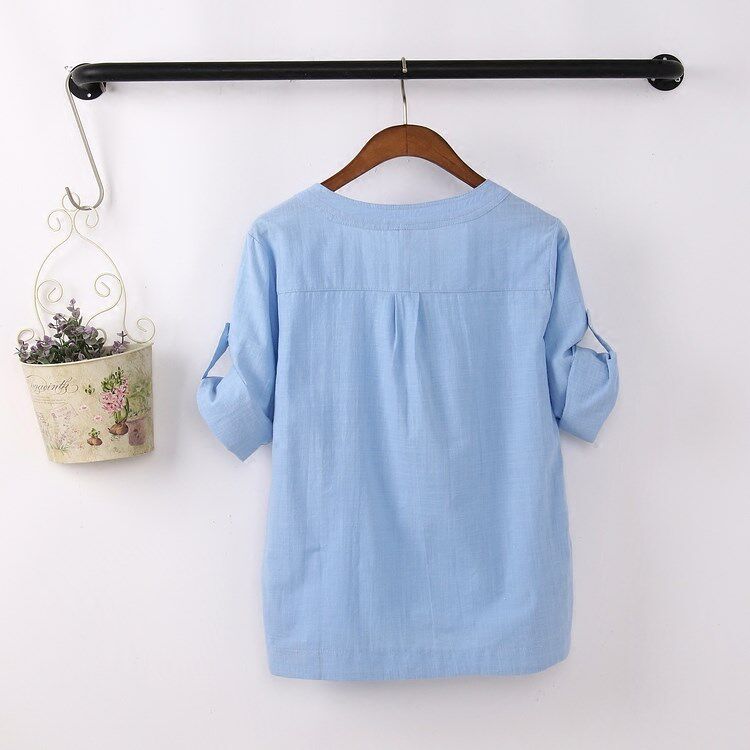 2019年夏款棉麻女装衬衫七分袖亚麻短袖宽松民族风盘扣T恤上衣女|ruв категории Женская одежда, рубашка - от Buy2taobao.com для оказания профессиональной услуги покупки агента Taobao