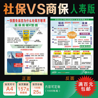 中国人寿国寿社保VS商保普尔图四个百万传单宣传彩页冰山一角理念