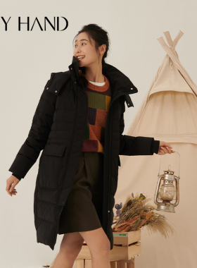 SKYHAND 羽绒服女25年新款冬季白鸭绒中长款连帽时尚保暖外套