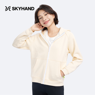 SKYHAND运动休闲外套女秋冬新款 跑步健身瑜伽宽松休闲连帽开衫