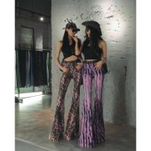 牛仔喇叭裤 AOAOMISSSHOP鳌鳌家 高街夏款 粉色美式 条纹&豹纹