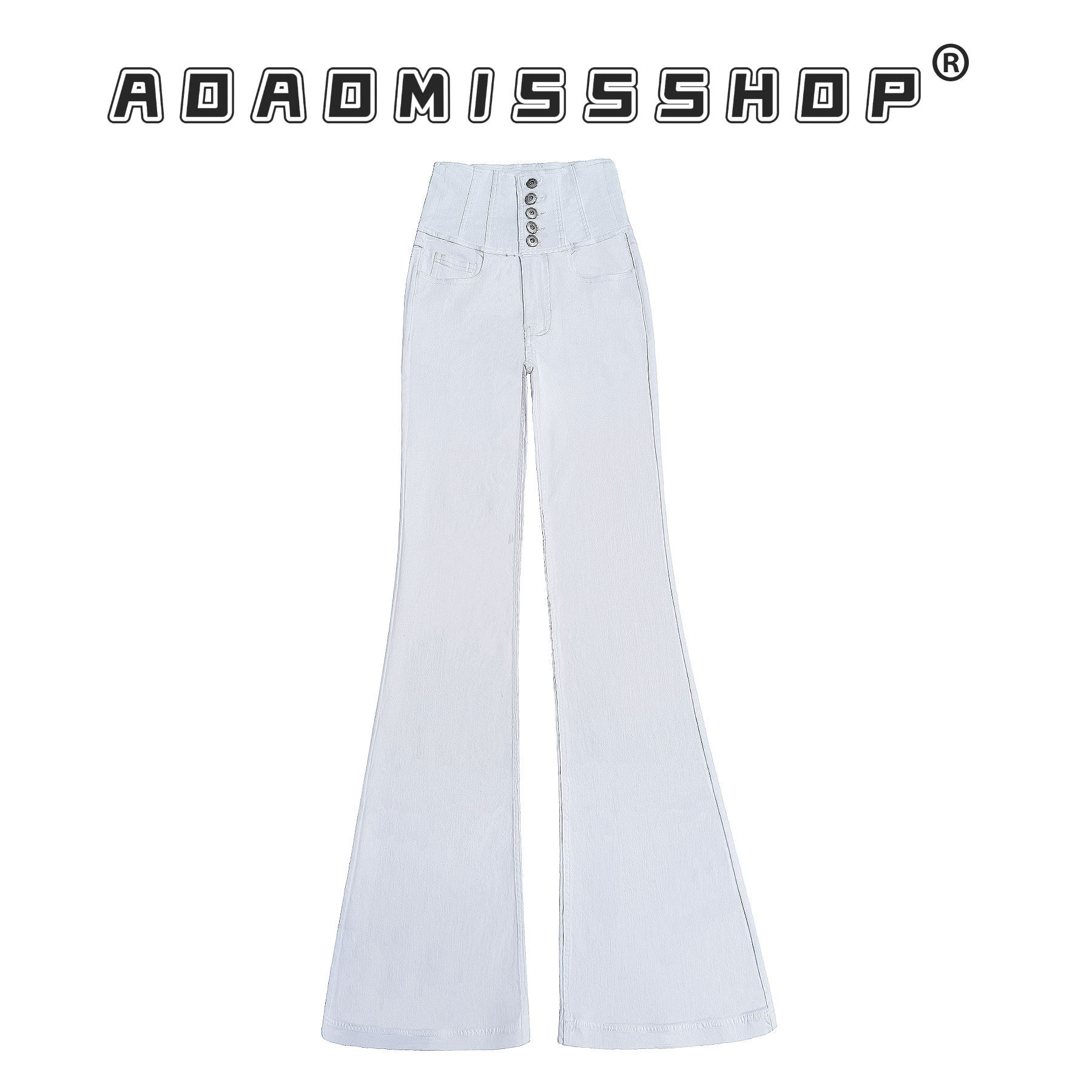AOAOMISSSHOP【五粒扣微喇叭】2025新款夏款白色牛仔高腰长裤