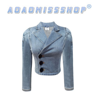 上衣 蓝色短款 外套 AOAOMISSSHOP鳌鳌家牛仔洗水弹力长袖