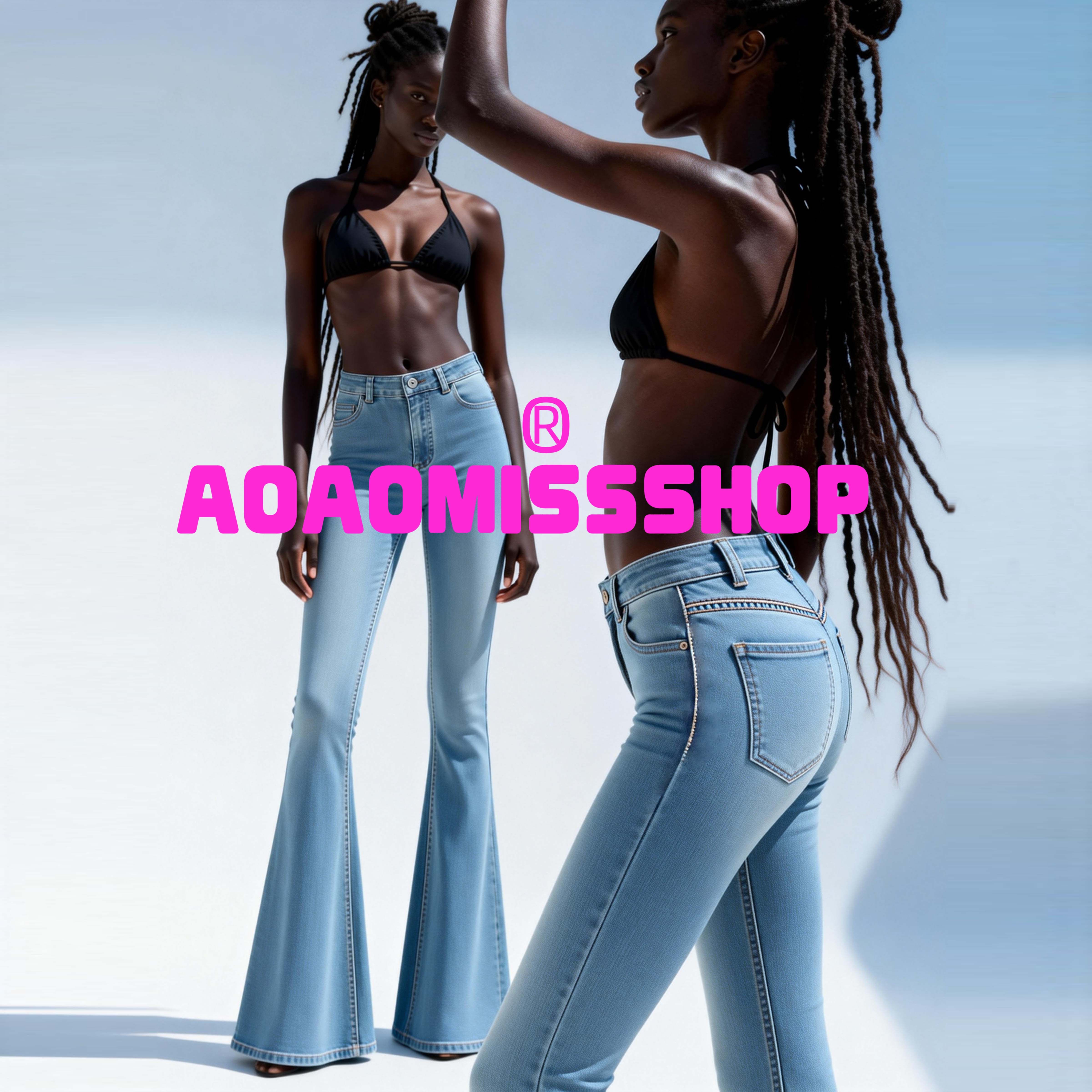 微喇叭裤AOAOMISSSHOP螯鳌家浅蓝色Street Style高腰牛仔2026早春
