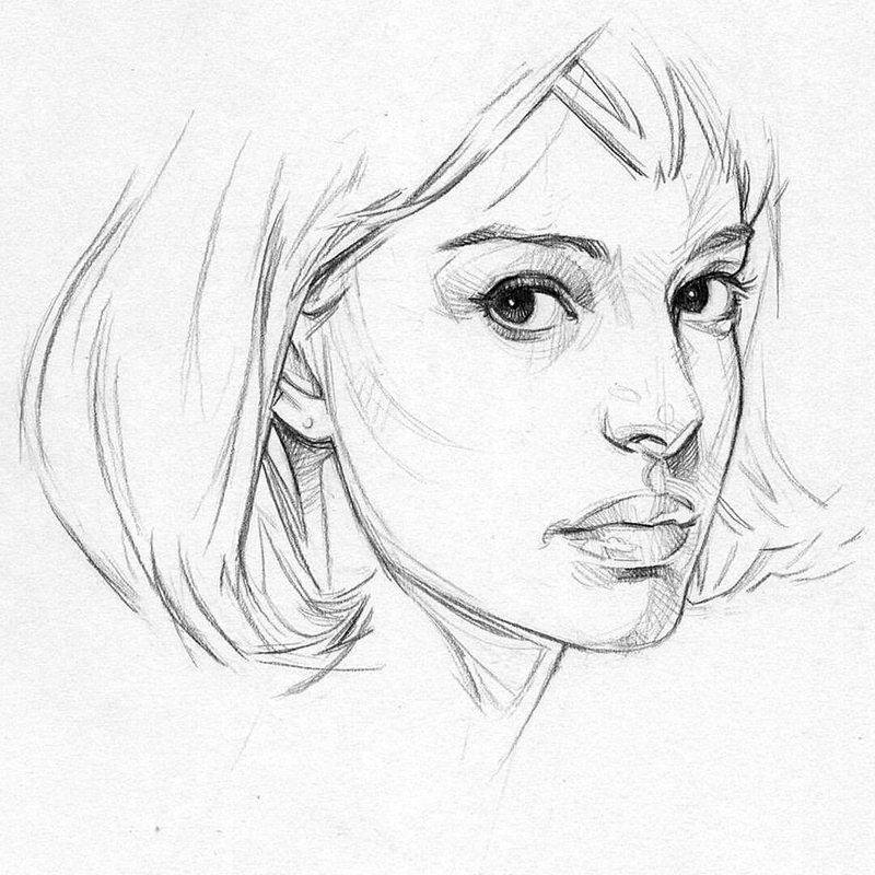 国外dave简笔写实素描头像人像线描速写头像儿童素描手绘临摹素材