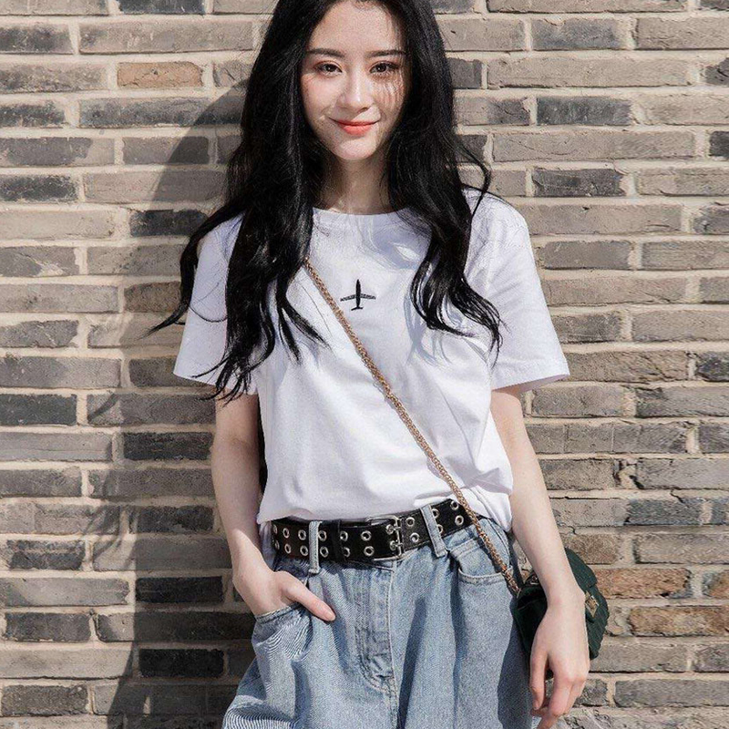 Cotton 2021 new summer embroidery white short sleeve T-shirt women's loose T-shirt