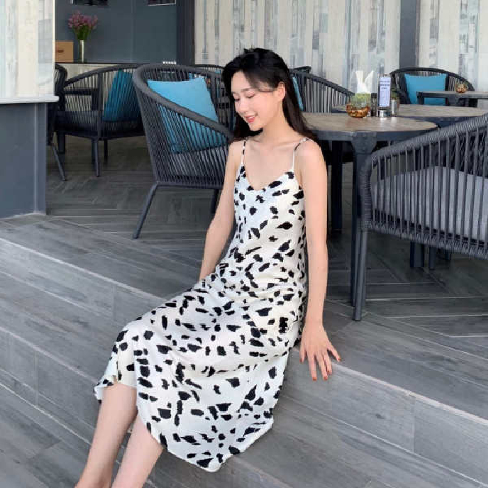 Suspender skirt women's spring and summer new loose mid long collar light mature style Korean White Floral Dress