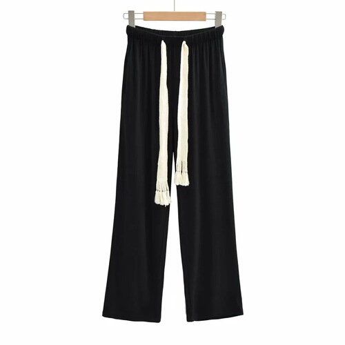 6535 fish scale sports pants women's high waist loose straight tube casual black lazy walking wide leg pants with a sense of floor dragging