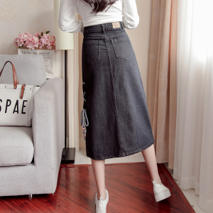 Dress fashion bag hip skirt slit band cowboy autumn new metal breasted waist