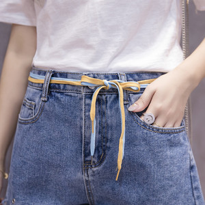 Thin white tie loose Korean tide female straight legged Jeans - color rope